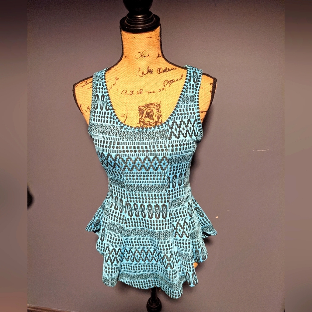 Neblina by Urban Episodes, Women's small blue/black flared bottom tank top